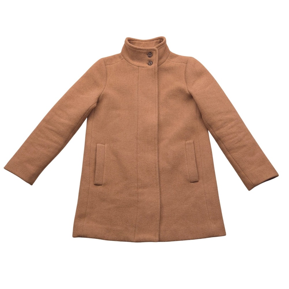 J. Crew Womens Size 2 Button Neck‎ City Coat Camel Tan Wool Blend Style BU261
